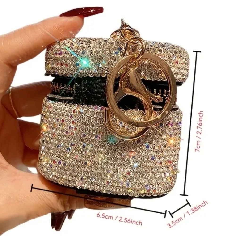 Sparkling Silver Rhinestone Keychain Ear Bud  Holder - Picture 5 of 6